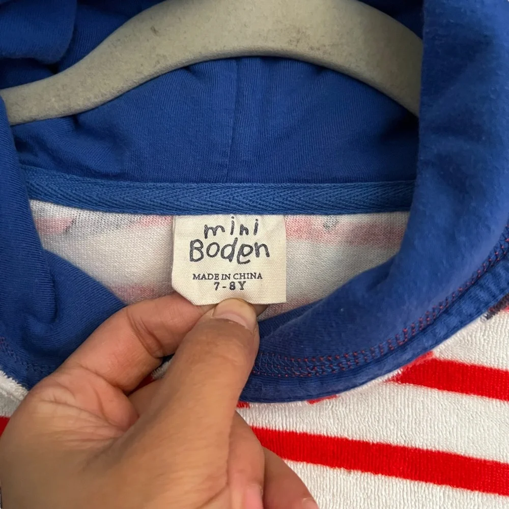 Mini boden red white and blue striped Nessie terry cloth hooded coverup - Picture 4 of 5